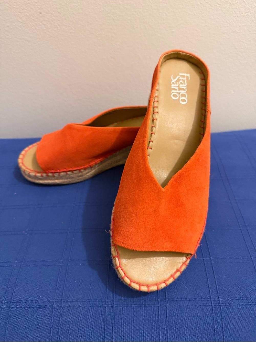 Franco Sarto Bright Orange Suede Espadrille Mules